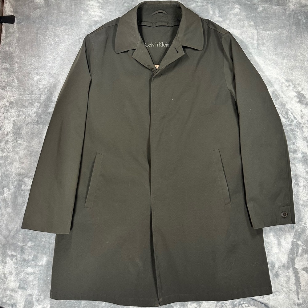 Calvin Klein Mens Car Coat Dark Olive Green Zip Out Liner XL RN117688